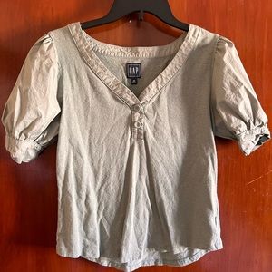 gap / sage green cotton puff sleeve top / xs